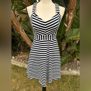 Candie's Women’s black/white Stripes Fit & Flare Mini Dress, size Small NWOT